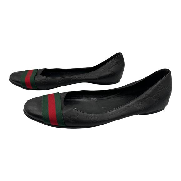 Gucci Guccissima Web Striped Leather Ballet Flats Shoes Black Size 38.5 US 8.5 - Picture 6 of 11